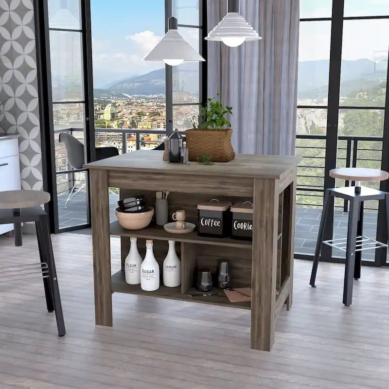 Îlot de cuisine FM Furniture Brooklyn, trois étagères dissimulées