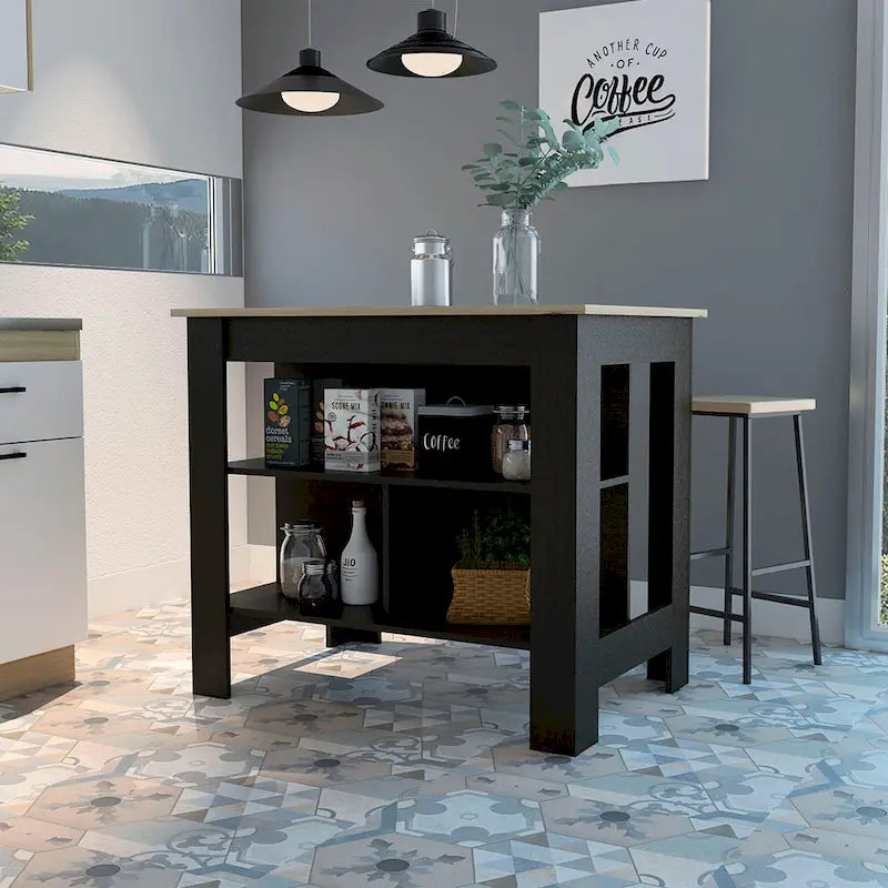 Îlot de cuisine FM Furniture Brooklyn, trois étagères dissimulées