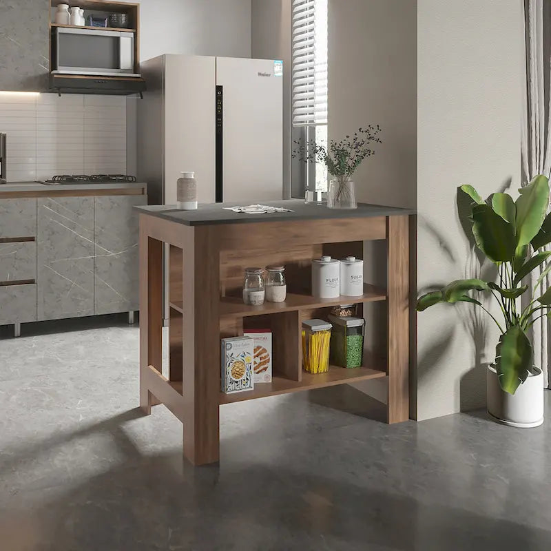 Îlot de cuisine FM Furniture Brooklyn, trois étagères dissimulées