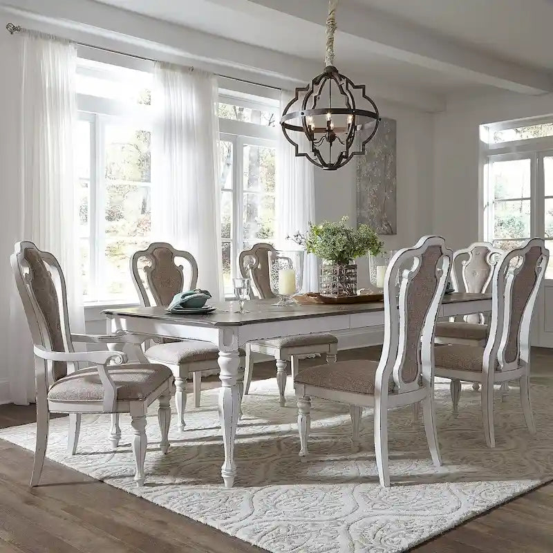 Ensemble de table à pieds 7 pièces Magnolia Manor Antique White Weathered Bark