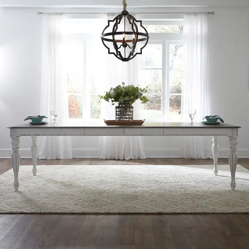 Ensemble de table à pieds 7 pièces Magnolia Manor Antique White Weathered Bark