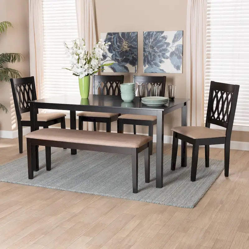 Ensemble de salle à manger Florencia de style moderne, recouvert de tissu et en bois finition marron