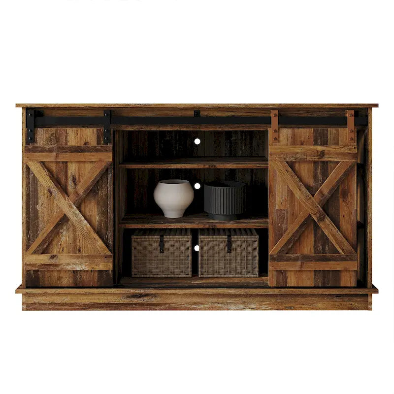Buffet CraftPorch style vintage avec portes coulissantes métalliques en forme de X