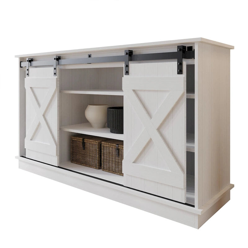 Buffet CraftPorch style vintage avec portes coulissantes métalliques en forme de X