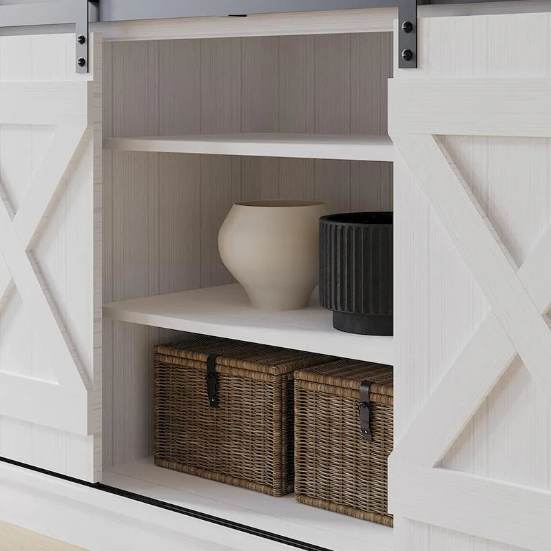 Buffet CraftPorch style vintage avec portes coulissantes métalliques en forme de X