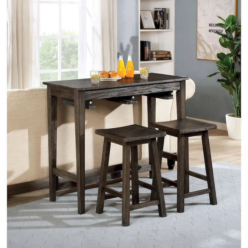 Ensemble table de bar Flaros Transitional en bois massif 3 pièces par Furniture of America