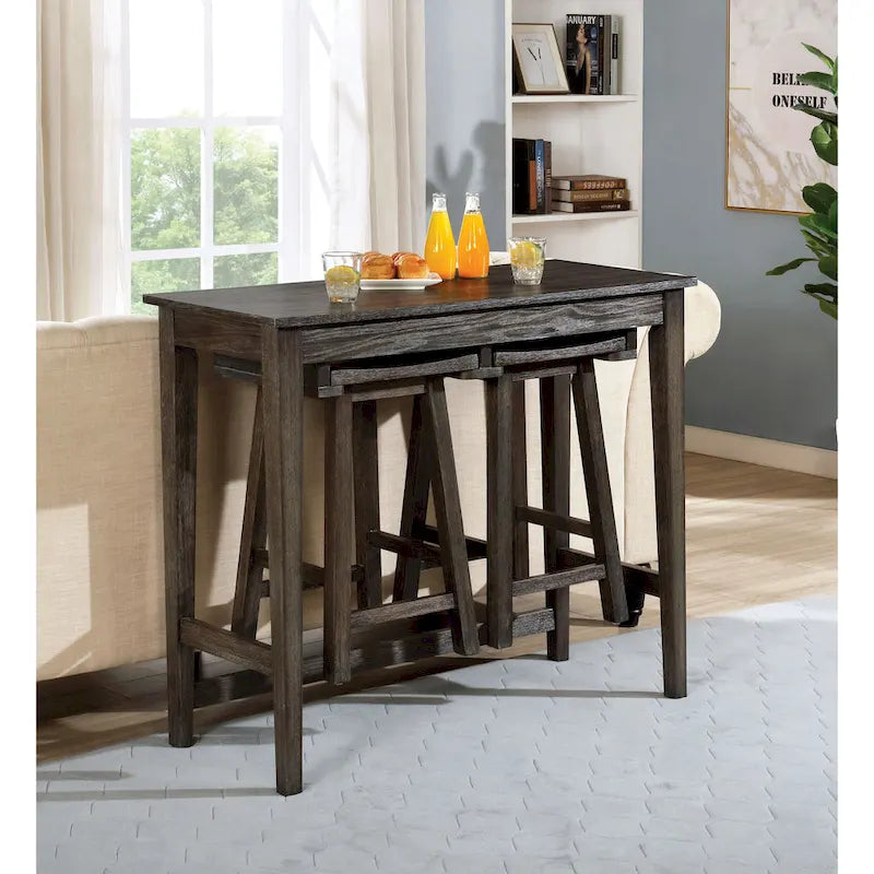 Ensemble table de bar Flaros Transitional en bois massif 3 pièces par Furniture of America