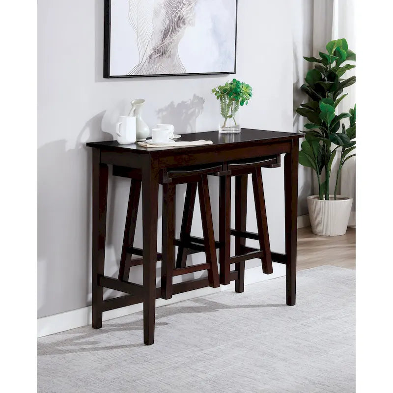 Ensemble table de bar Flaros Transitional en bois massif 3 pièces par Furniture of America