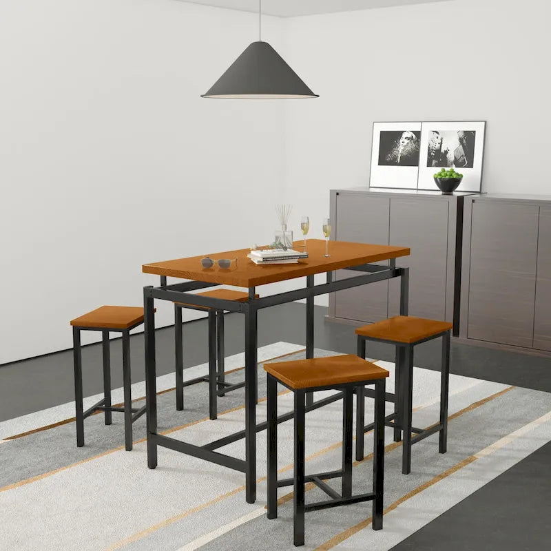 Ensemble de salle à manger 5 pièces Mieres style ferme moderne, hauteur comptoir, style pub.