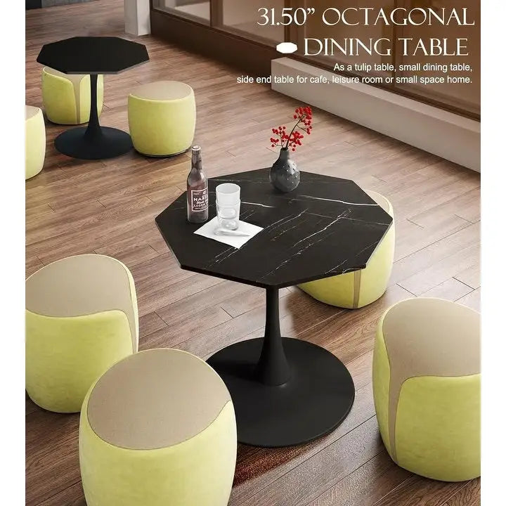 Table de salle à manger octogonale Grondin de style minimaliste moderne (31,5 po) avec plateau en MDF et pied central en métal, petite table de bar Tulipe