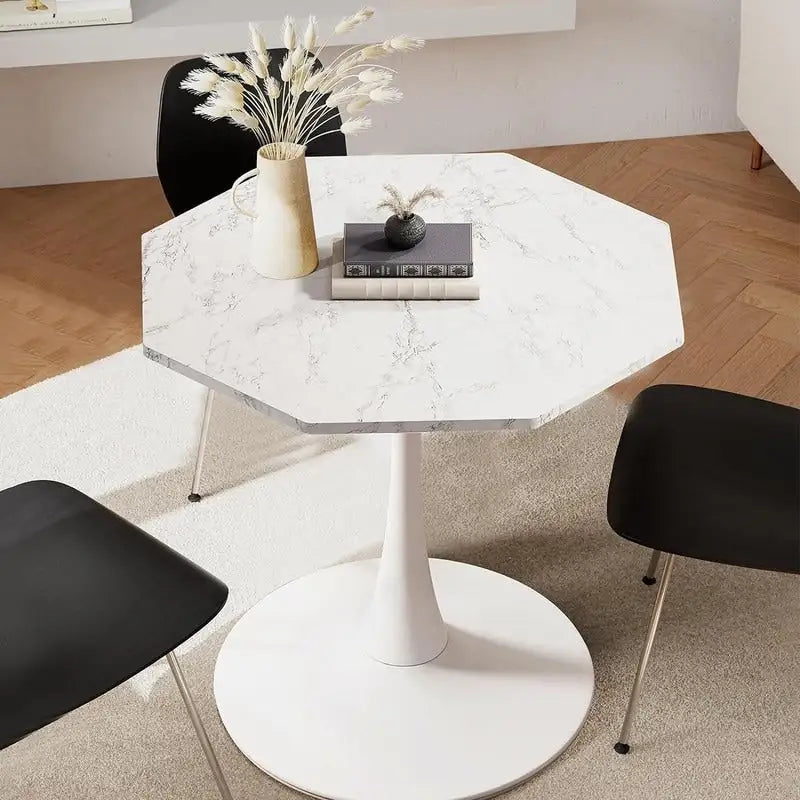 Table de salle à manger octogonale Grondin de style minimaliste moderne (31,5 po) avec plateau en MDF et pied central en métal, petite table de bar Tulipe