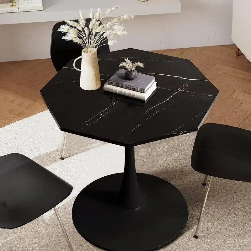 Table de salle à manger octogonale Grondin de style minimaliste moderne (31,5 po) avec plateau en MDF et pied central en métal, petite table de bar Tulipe