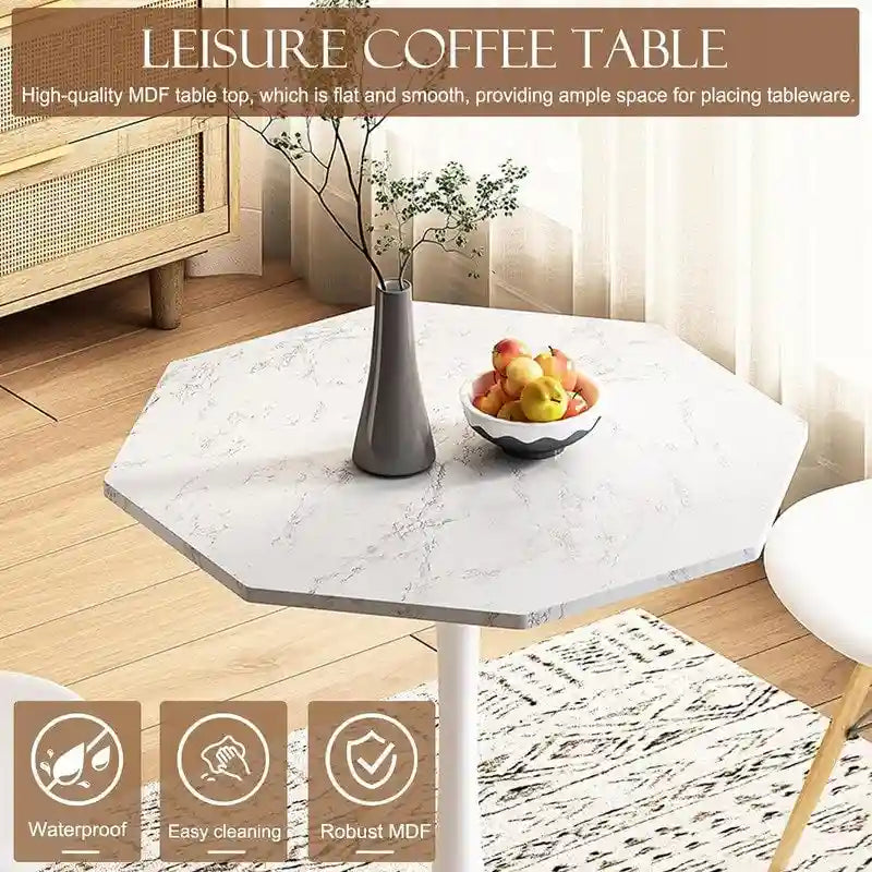 Table de salle à manger octogonale Grondin de style minimaliste moderne (31,5 po) avec plateau en MDF et pied central en métal, petite table de bar Tulipe