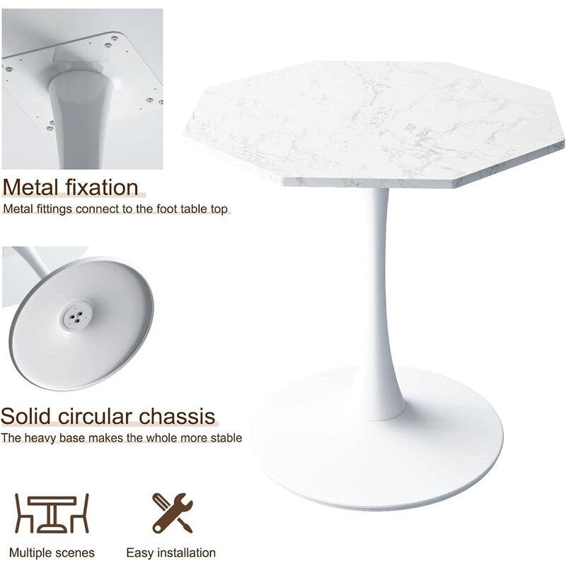 Table de salle à manger octogonale Grondin de style minimaliste moderne (31,5 po) avec plateau en MDF et pied central en métal, petite table de bar Tulipe