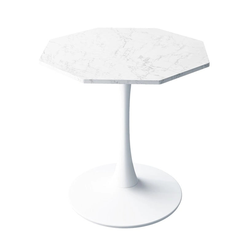 Table de salle à manger octogonale Grondin de style minimaliste moderne (31,5 po) avec plateau en MDF et pied central en métal, petite table de bar Tulipe