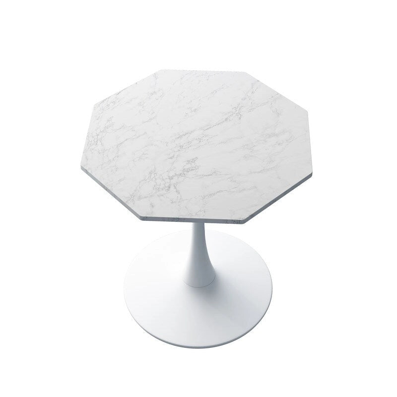 Table de salle à manger octogonale Grondin de style minimaliste moderne (31,5 po) avec plateau en MDF et pied central en métal, petite table de bar Tulipe