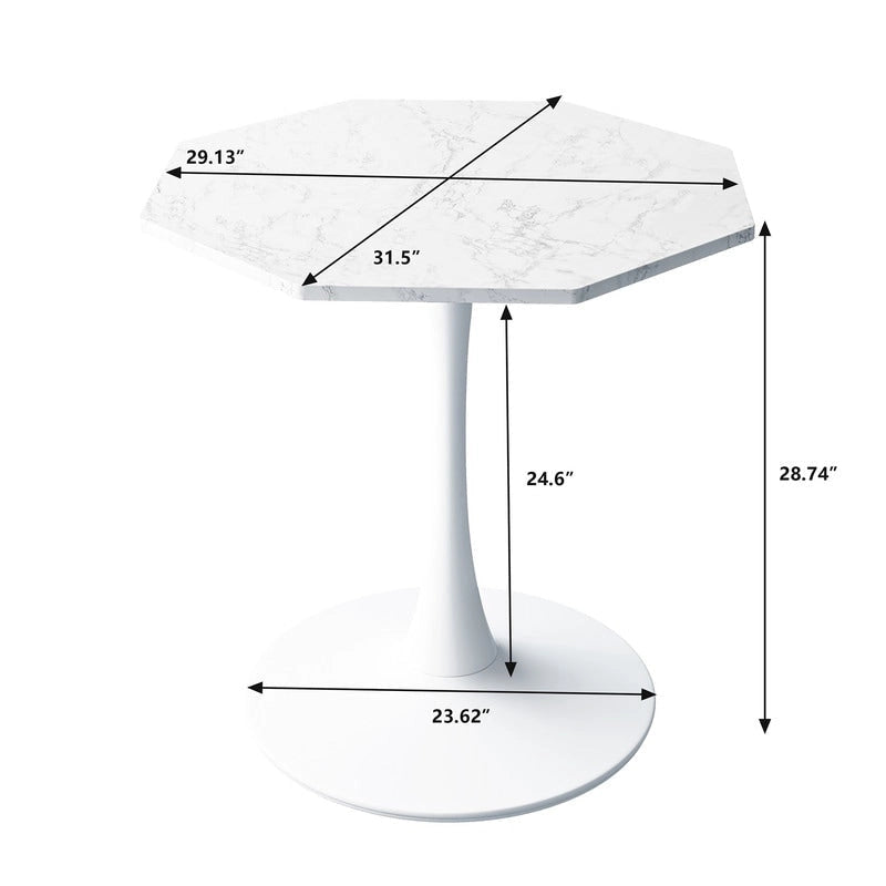 Table de salle à manger octogonale Grondin de style minimaliste moderne (31,5 po) avec plateau en MDF et pied central en métal, petite table de bar Tulipe