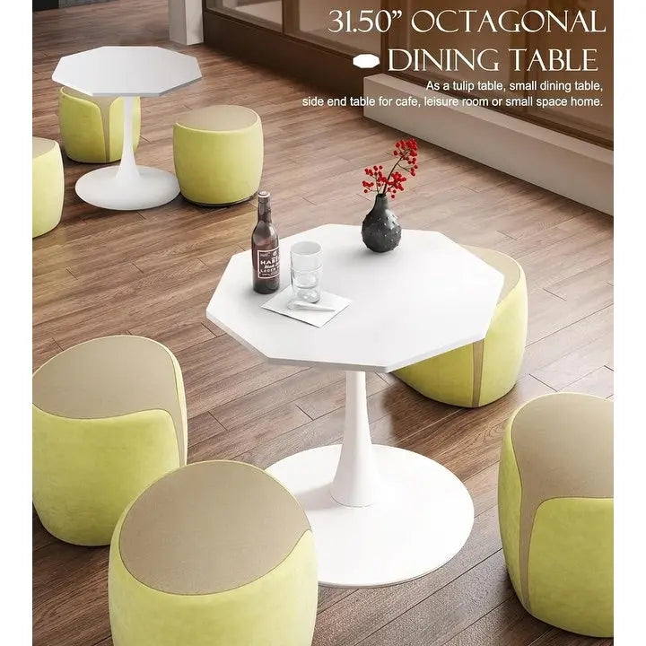 Table de salle à manger octogonale Grondin de style minimaliste moderne (31,5 po) avec plateau en MDF et pied central en métal, petite table de bar Tulipe