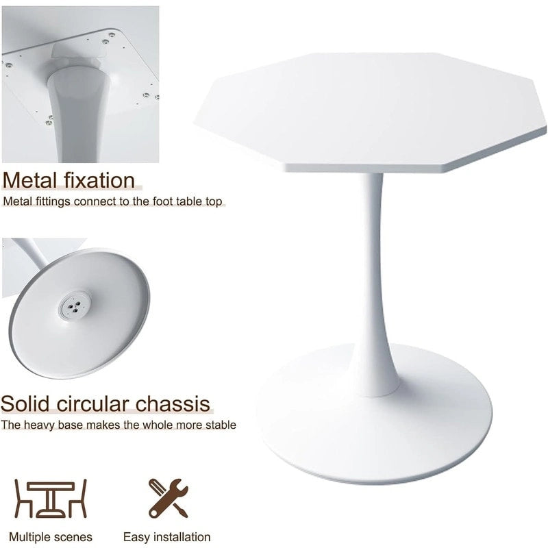 Table de salle à manger octogonale Grondin de style minimaliste moderne (31,5 po) avec plateau en MDF et pied central en métal, petite table de bar Tulipe