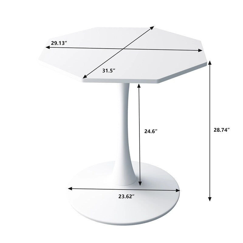 Table de salle à manger octogonale Grondin de style minimaliste moderne (31,5 po) avec plateau en MDF et pied central en métal, petite table de bar Tulipe
