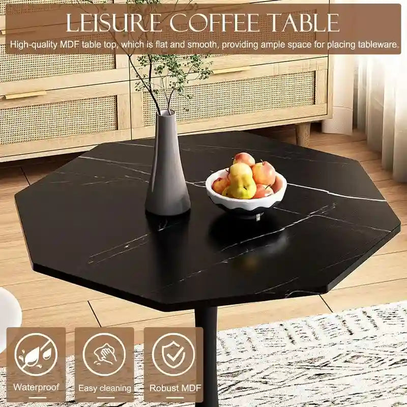 Table de salle à manger octogonale Grondin de style minimaliste moderne (31,5 po) avec plateau en MDF et pied central en métal, petite table de bar Tulipe