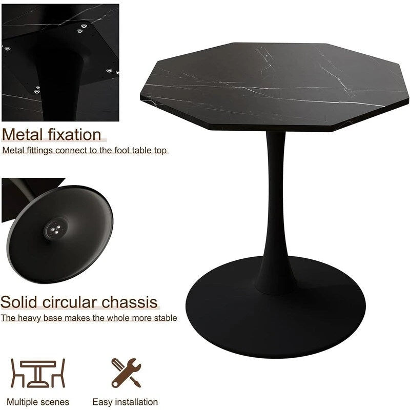 Table de salle à manger octogonale Grondin de style minimaliste moderne (31,5 po) avec plateau en MDF et pied central en métal, petite table de bar Tulipe