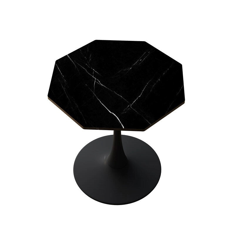 Table de salle à manger octogonale Grondin de style minimaliste moderne (31,5 po) avec plateau en MDF et pied central en métal, petite table de bar Tulipe
