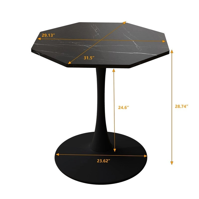 Table de salle à manger octogonale Grondin de style minimaliste moderne (31,5 po) avec plateau en MDF et pied central en métal, petite table de bar Tulipe