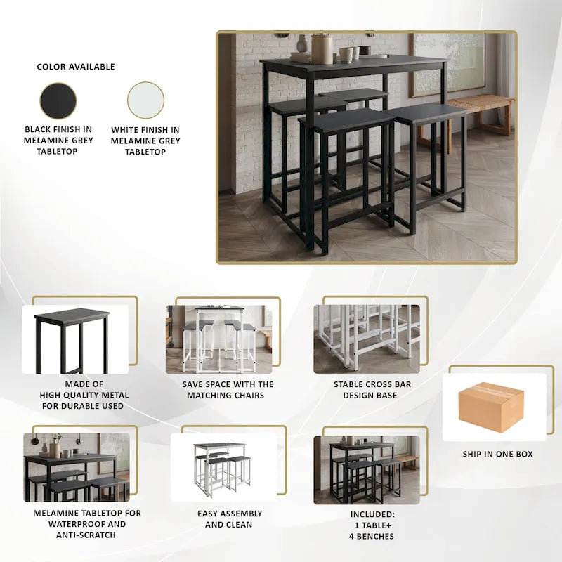 Ensemble de salle à manger élégant en métal 5 pièces CraftPorch