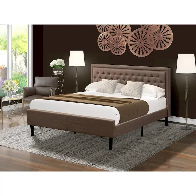 Lit plateforme East West Furniture - Lit en lin - Tête de lit avec capitonnage à boutons - (Options de taille et de couleur)