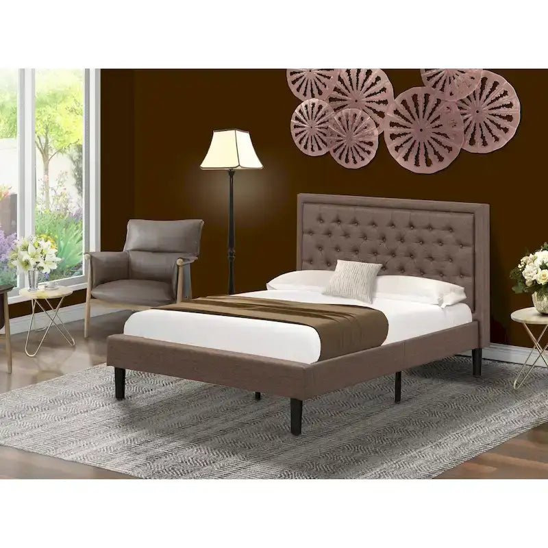 Lit plateforme East West Furniture - Lit en lin - Tête de lit avec capitonnage à boutons - (Options de taille et de couleur)