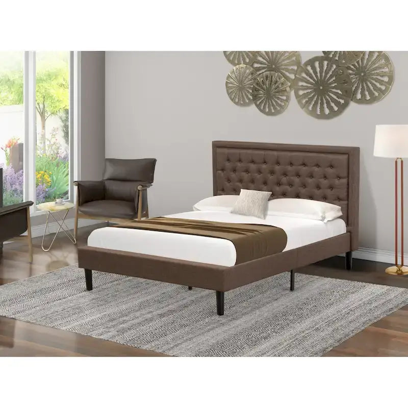 Lit plateforme East West Furniture - Lit en lin - Tête de lit avec capitonnage à boutons - (Options de taille et de couleur)
