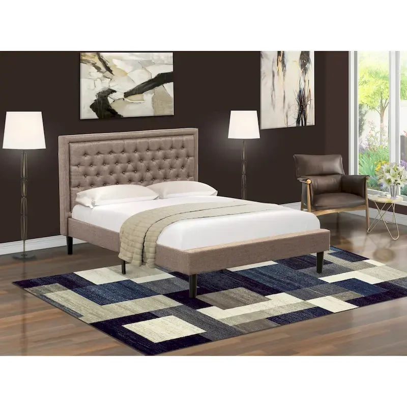 Lit plateforme East West Furniture - Lit en lin - Tête de lit avec capitonnage à boutons - (Options de taille et de couleur)
