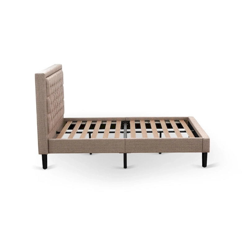 Lit plateforme East West Furniture - Lit en lin - Tête de lit avec capitonnage à boutons - (Options de taille et de couleur)