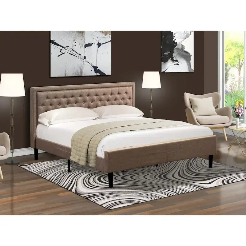 Lit plateforme East West Furniture - Lit en lin - Tête de lit avec capitonnage à boutons - (Options de taille et de couleur)