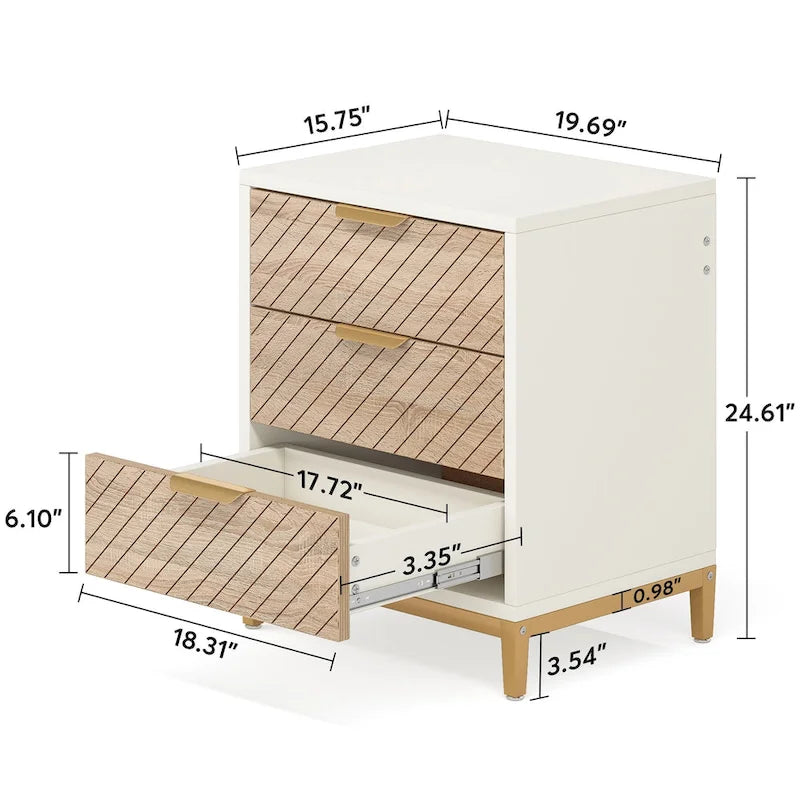 Tables de chevet blanches et dorées pour chambres à coucher, tables de chevet en bois clair avec 3 tiroirs