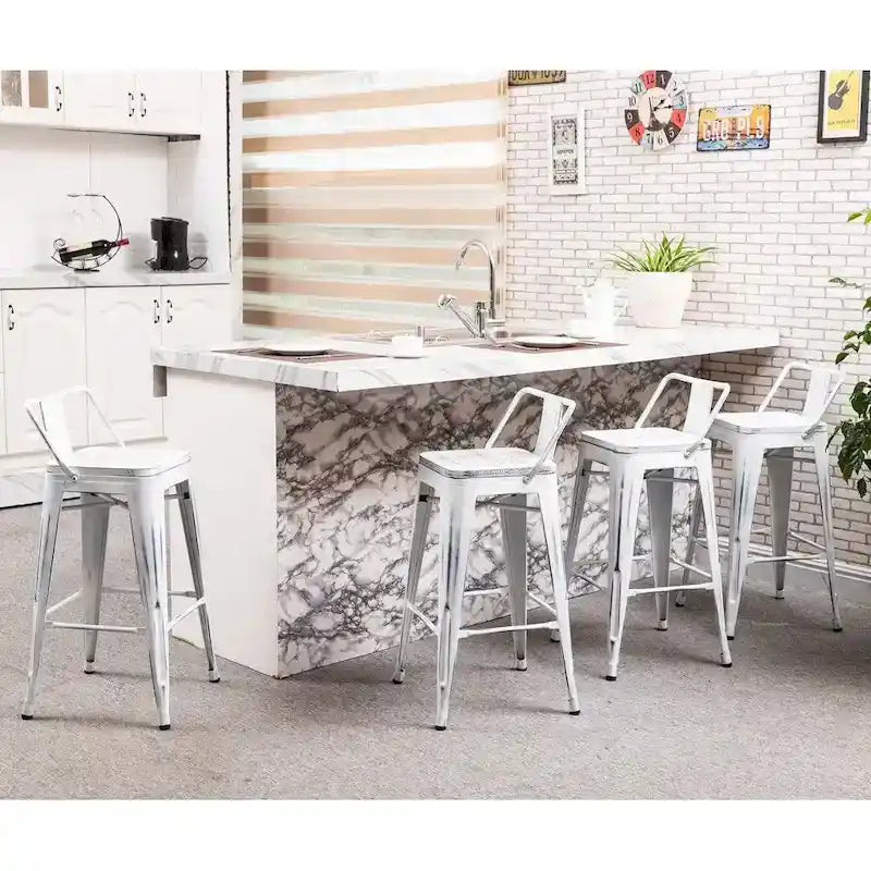 Tabourets de bar Andeworld, 61 cm (24 pouces), en métal avec dossier, lot de 4