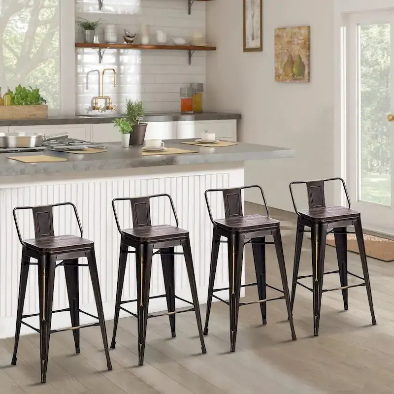 Tabourets de bar Andeworld, 61 cm (24 pouces), en métal avec dossier, lot de 4