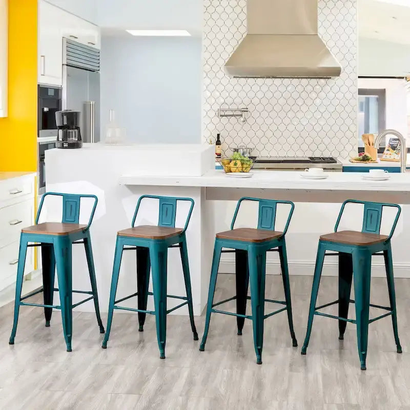 Tabourets de bar Andeworld, 61 cm (24 pouces), en métal avec dossier, lot de 4