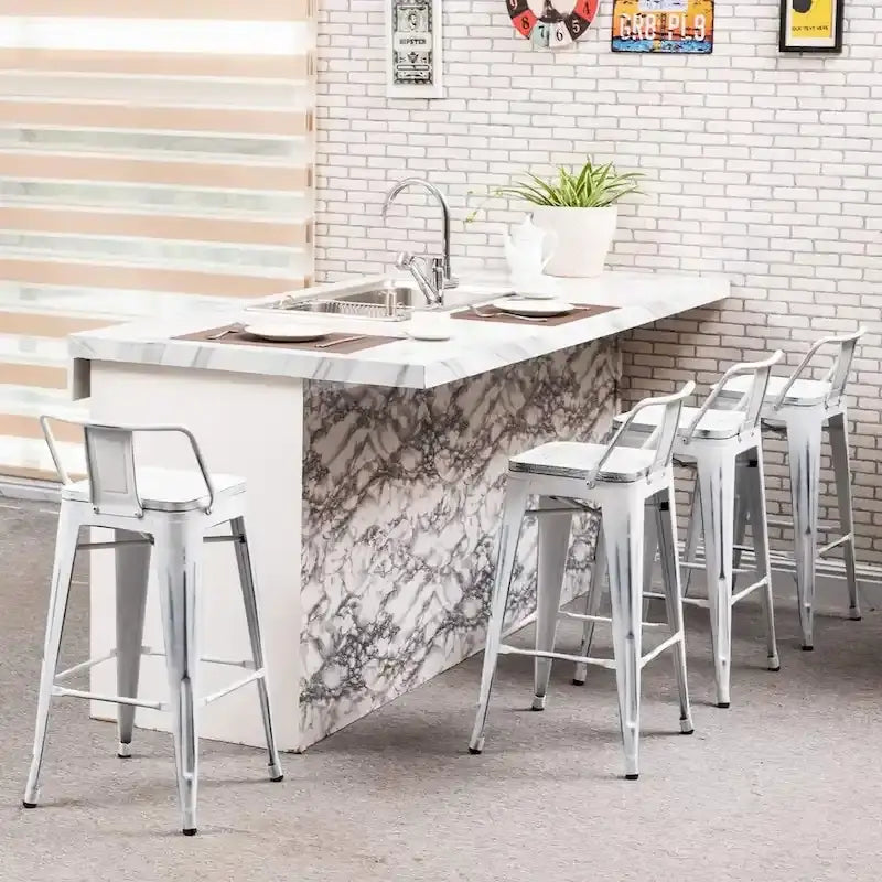 Tabourets de bar Andeworld, 61 cm (24 pouces), en métal avec dossier, lot de 4
