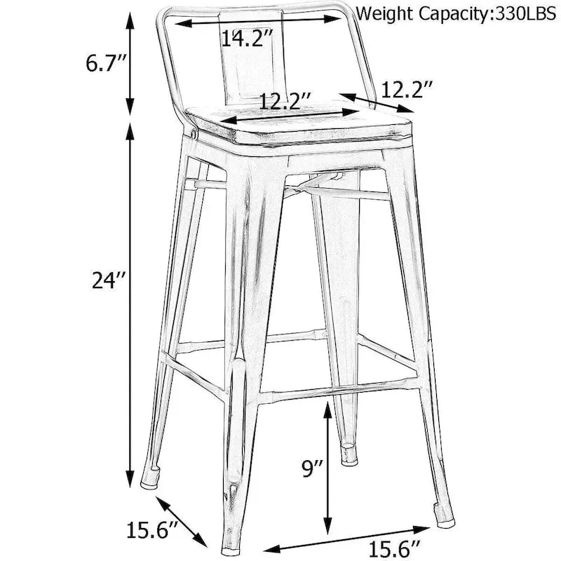 Tabourets de bar Andeworld, 61 cm (24 pouces), en métal avec dossier, lot de 4