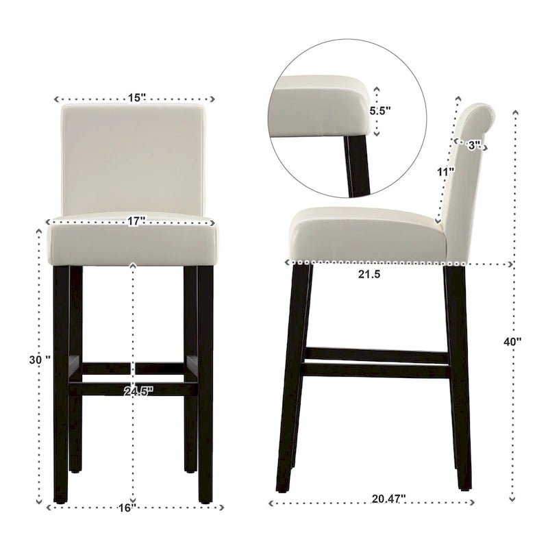 Tabourets de bar Bennett en similicuir blanc, dossier haut de 74 cm (lot de 2) par iNSPIRE Q Bold