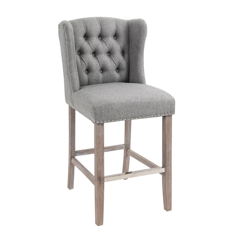 Tabourets de bar HOMCOM (lot de 2) pour cuisine et petit-déjeuner, avec garniture cloutée, dossier capitonné et pieds en bois massif.