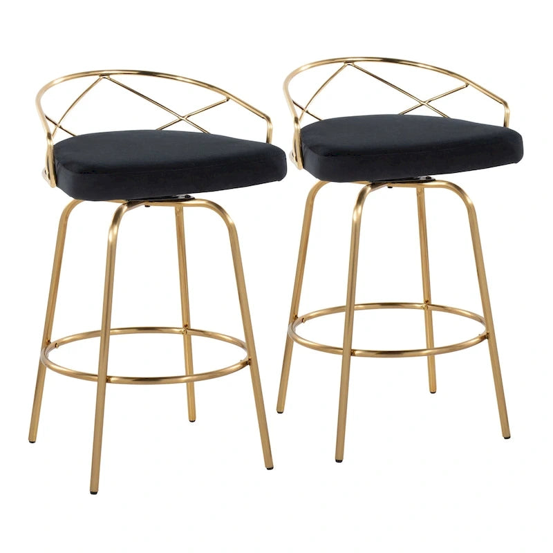 Tabouret de comptoir à hauteur fixe Silver Orchid Charlotte Glam 26 (lot de 2)