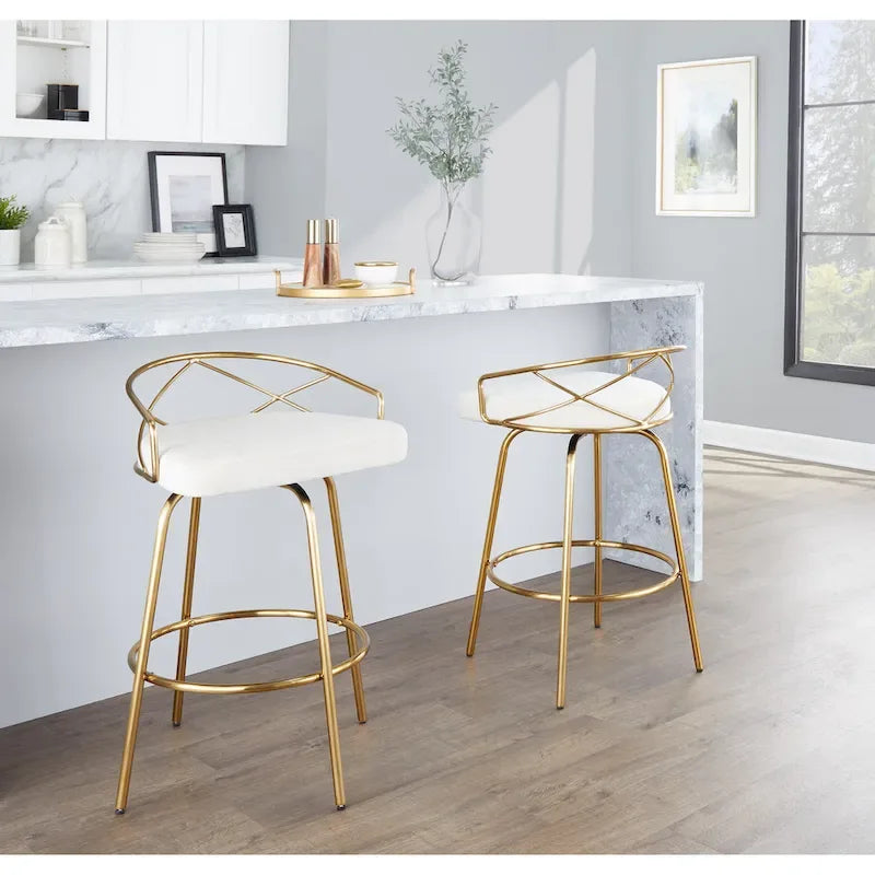 Tabouret de comptoir à hauteur fixe Silver Orchid Charlotte Glam 26 (lot de 2)