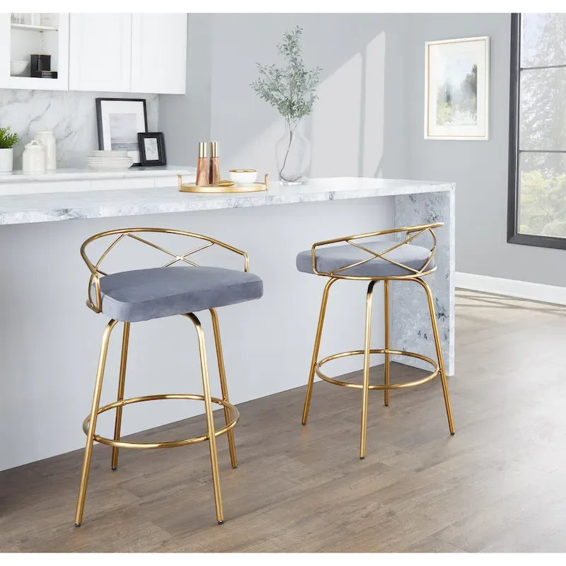 Tabouret de comptoir à hauteur fixe Silver Orchid Charlotte Glam 26 (lot de 2)