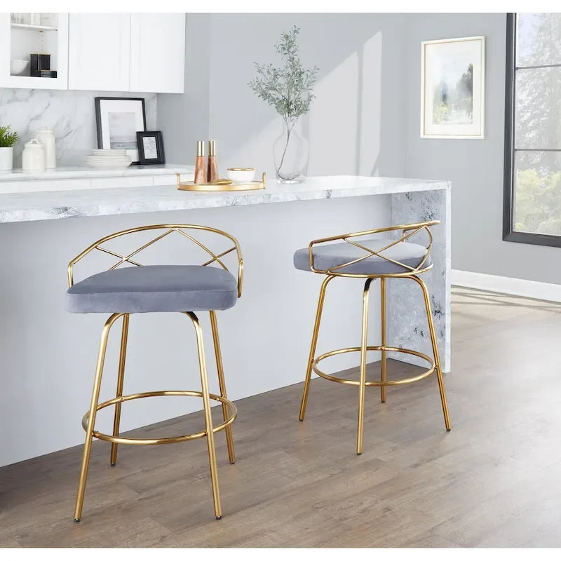 Tabouret de comptoir à hauteur fixe Silver Orchid Charlotte Glam 26 (lot de 2)