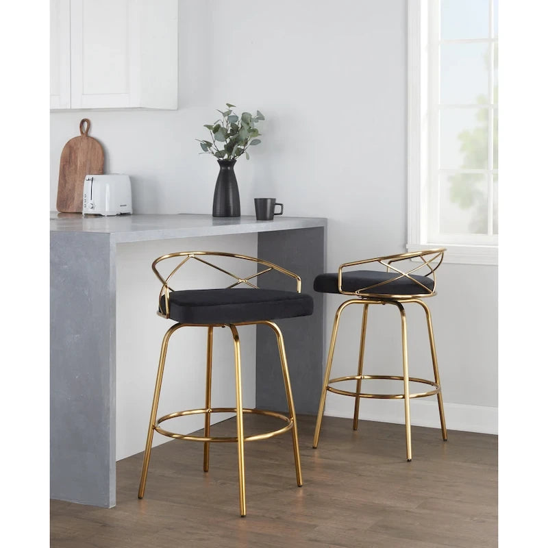 Tabouret de comptoir à hauteur fixe Silver Orchid Charlotte Glam 26 (lot de 2)