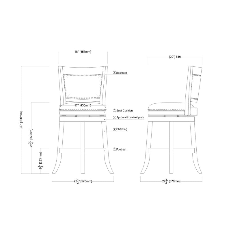 Tabouret de bar pivotant en bois Melrose à dossier haut