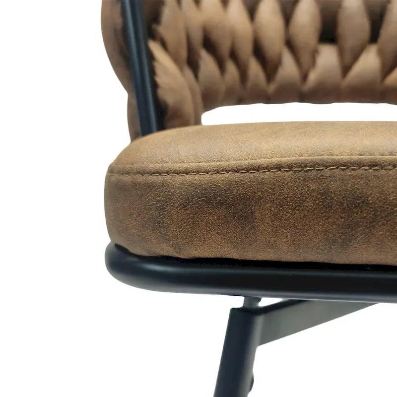 2 tabourets de bar tressés, pieds noirs, sans réglage, pivotants à 360°, rembourrés, avec dossier et repose-pieds.